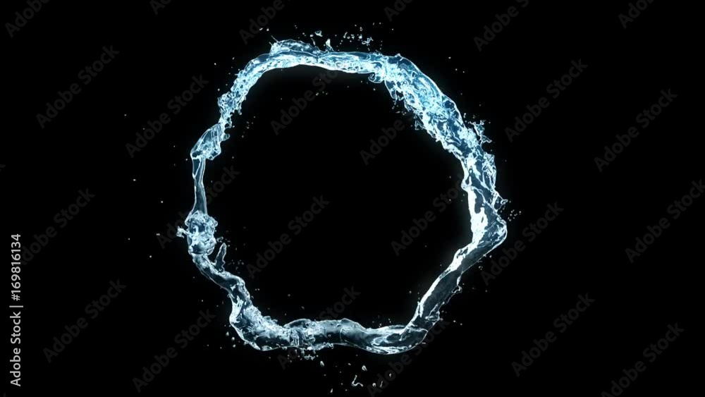 Beautiful Water Stream in Looped 3d animation with Alpha Matte. Forming Circle in Slow Motion. Seamless Full HD.