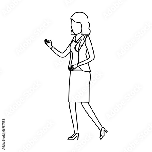 business woman faceless in jacket and skirt sketch silhouette in white background