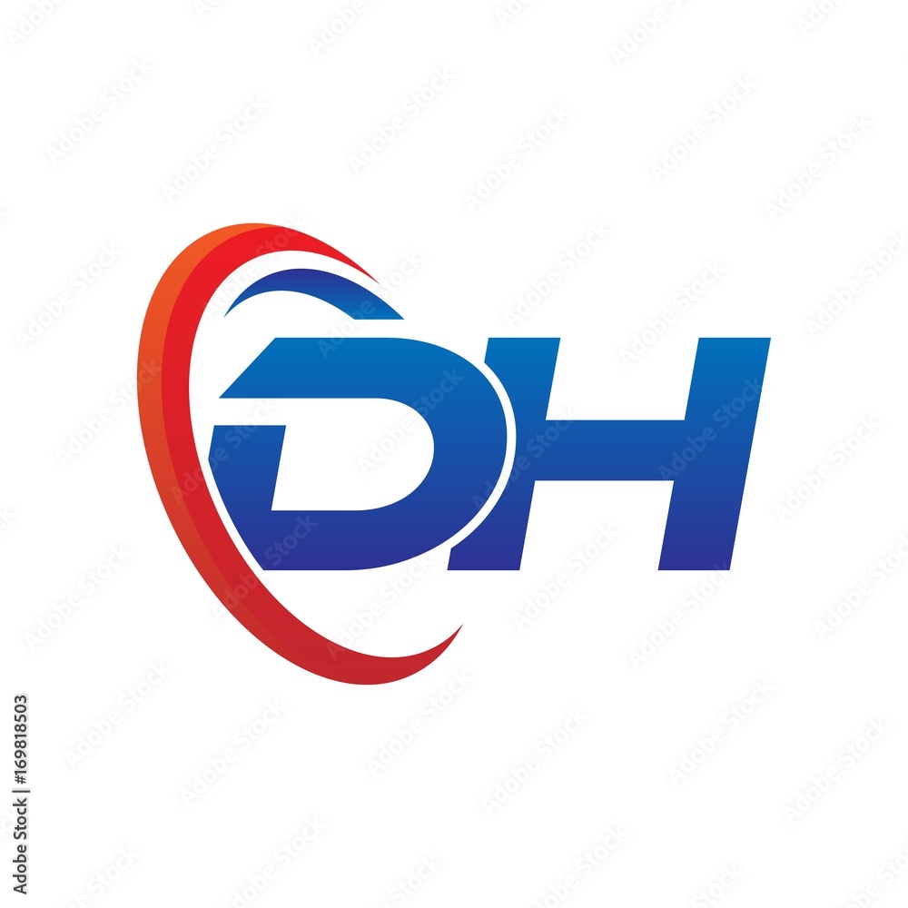 modern dynamic vector initial letters logo dh with circle swoosh red blue modern dynamic vector initial letters logo dh with circle swoosh red blue