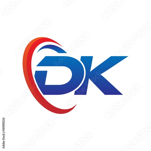 modern dynamic vector initial letters logo dk with circle swoosh red blue
