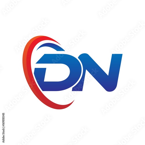 modern dynamic vector initial letters logo dn with circle swoosh red blue
