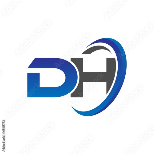 vector initial logo letters dh with circle swoosh blue gray
