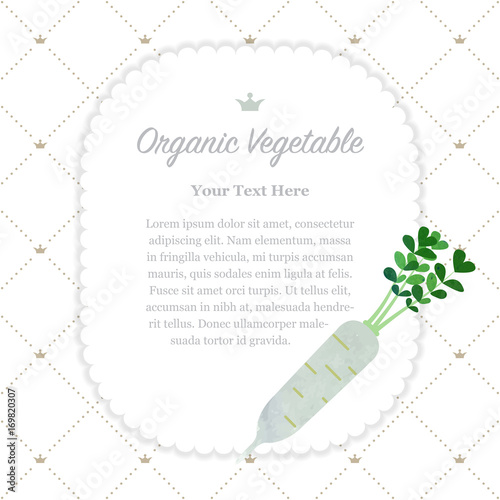 Colorful watercolor texture nature organic fruit memo frame daikon radish