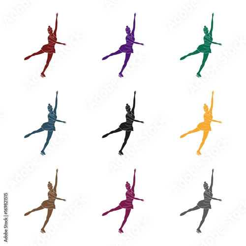 Girl in purple dress dancing on skates on ice.Athlete figure skaters.active sports single icon in black style vector symbol stock illustration.