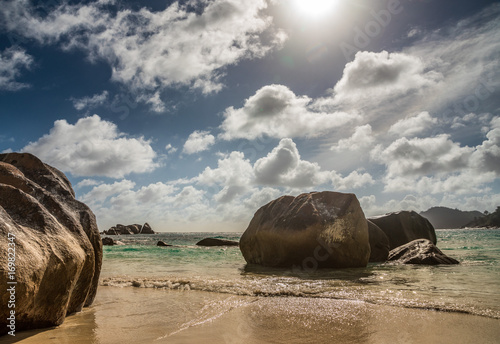 Big rocks on a lonely beach in the Seychelles