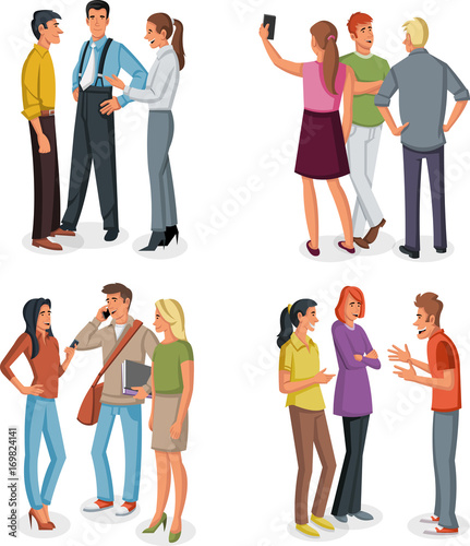Group of cartoon young people talking
