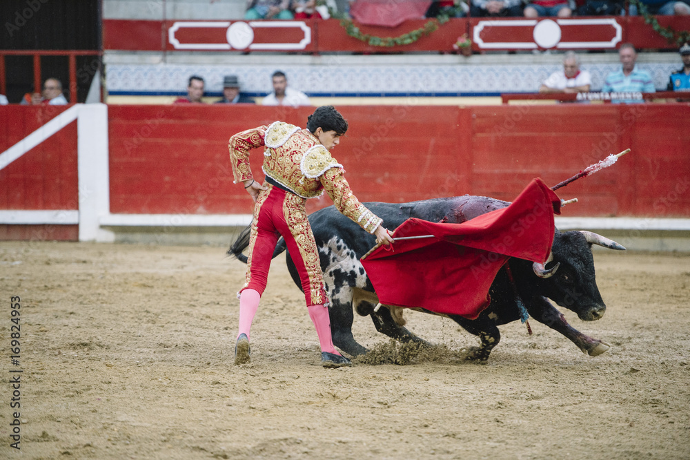 Bullfighter in a bullring.