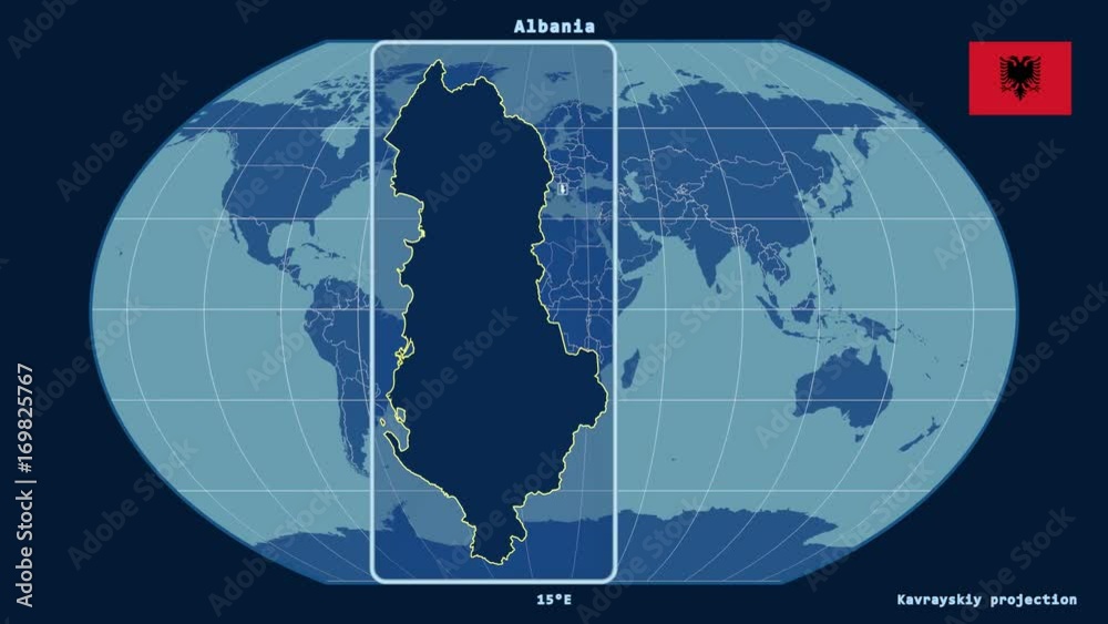Albania - 3D tube zoom (Kavrayskiy VII projection). Solids Albania - 3D tube zoom (Kavrayskiy VII projection). Solids