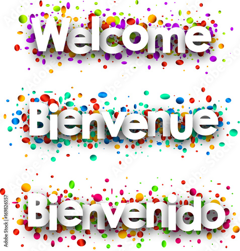 Welcome paper banner with confetti.