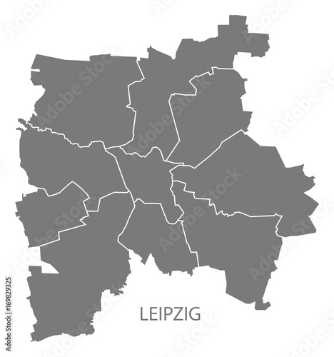 Leipzig city map with boroughs grey illustration silhouette shape
