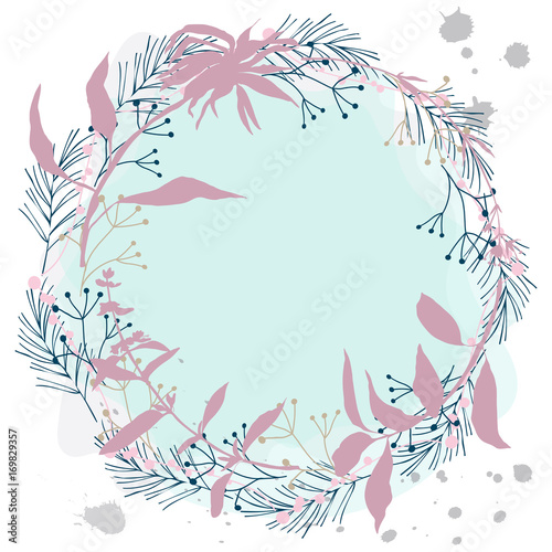 Wallpaper Mural Hand drawn vector illustration of vintage floral summer or autumn wreath. Floral elements like flower, branches, leaves and berries isolated on pastel colors watercolor style background. Torontodigital.ca
