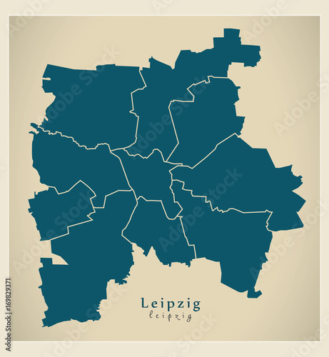 Modern City Map - Leipzig city of Germany with boroughs DE