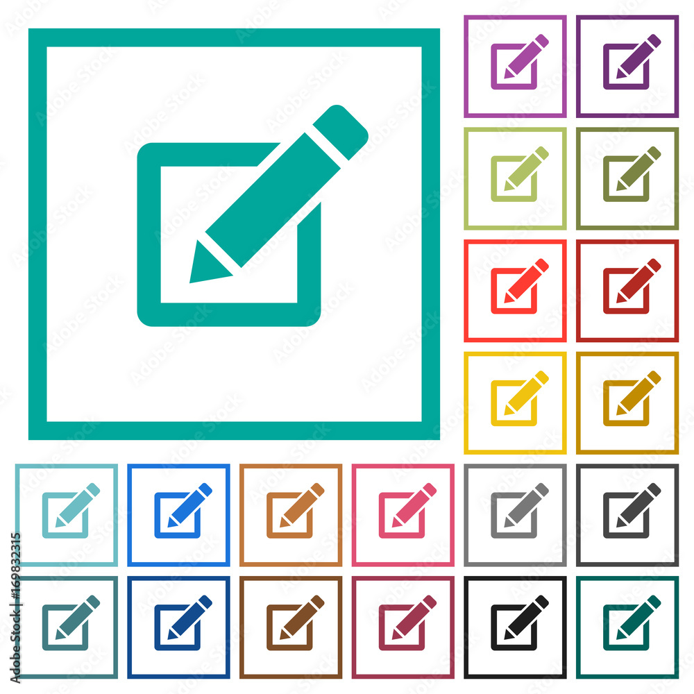 Editing box with pencil flat color icons with quadrant frames Editing box with pencil flat color icons with quadrant frames