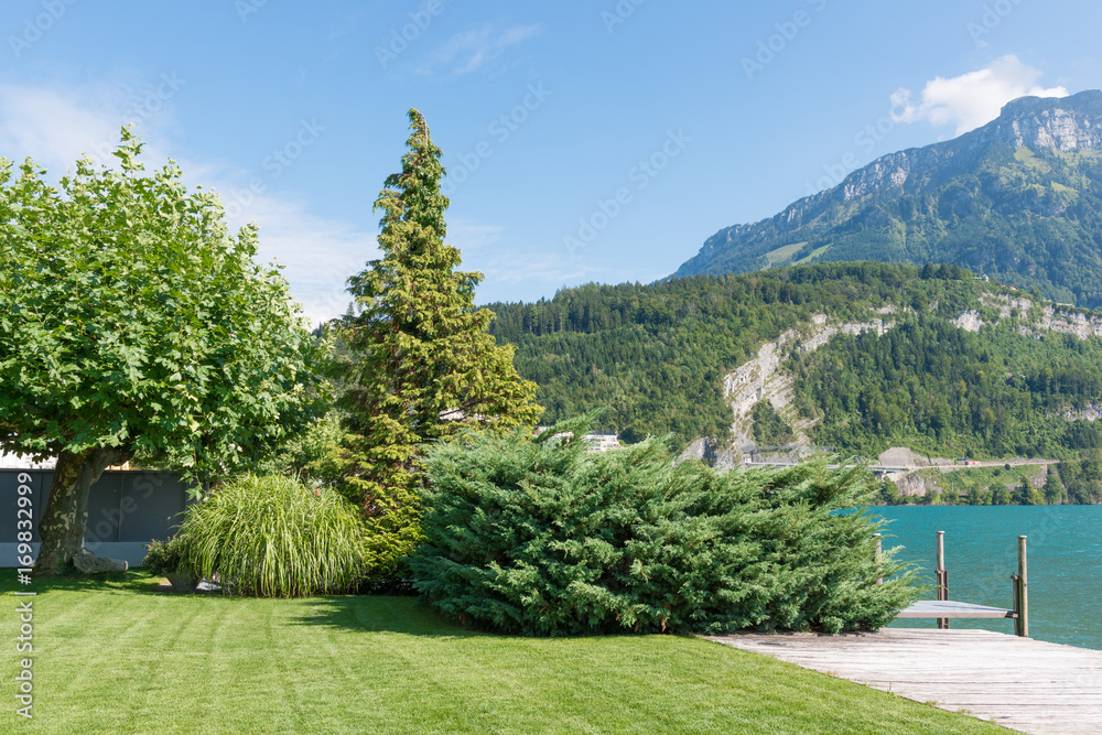Canton Schwyz. Park on the shores of Lake Lucerne. Switzerland.