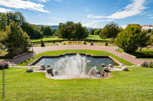 Monumental fountain with waterfalls in a French city park