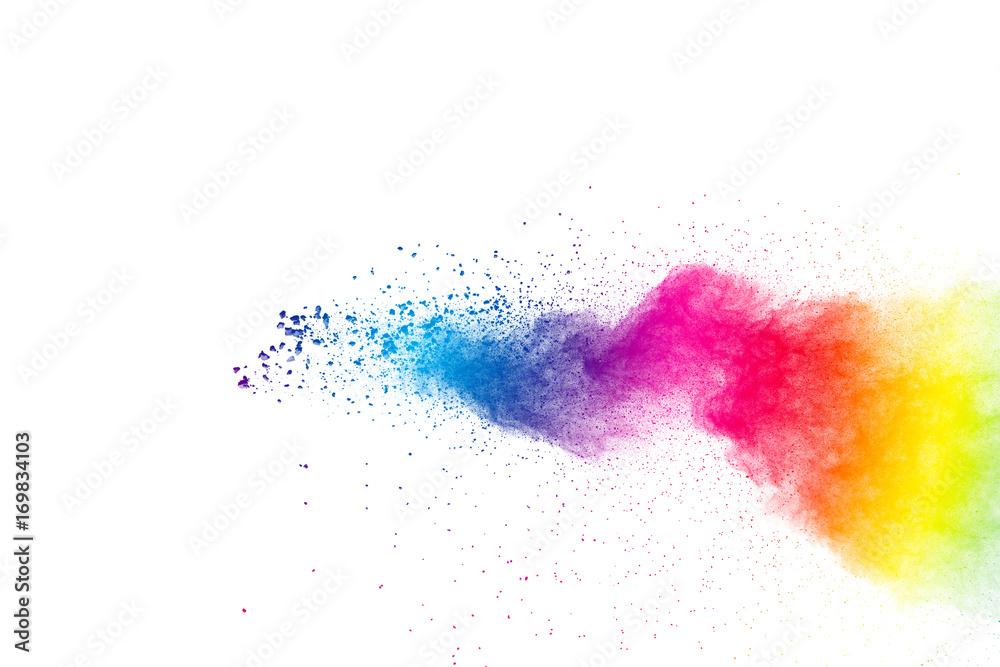 abstract color powder explosion on  white background.abstract  Freeze motion of color powder exploding.