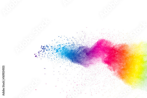 abstract color powder explosion on white background.abstract Freeze motion of color powder exploding.