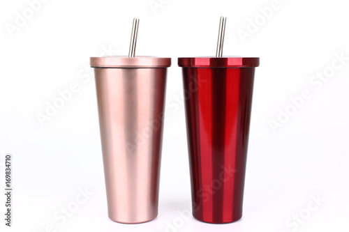 Stainless steel and tumbler cup isolated on white background