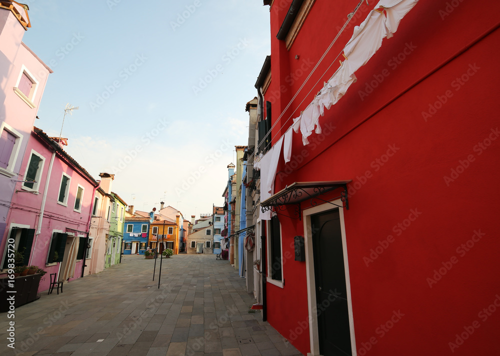Big red house on the island of Burano near Venice