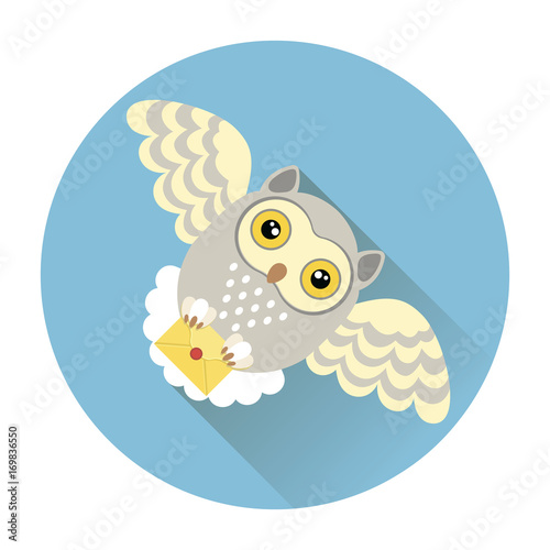 Vector drawing of an owl carrying a letter, a mail