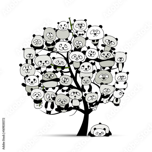 Tree with funny pandas, sketch for your design