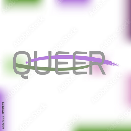 Text Queer using original colors for gay parade. Unconventional sexual orientation. Vector design