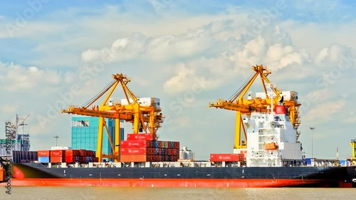 Wallpaper Mural Working at Bangkok shipyard time lapse for logistic import export global business concept, High Definition 1920x1080 format. Torontodigital.ca