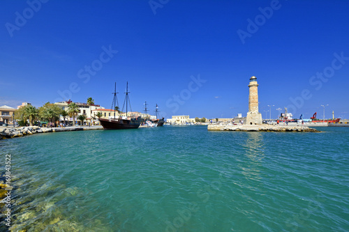 Harbor and lighthouse in Rethymno, Crete, Greece