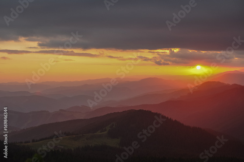 Sunset in the mountains. Travel to the mountains. Carpathians  Ukraine