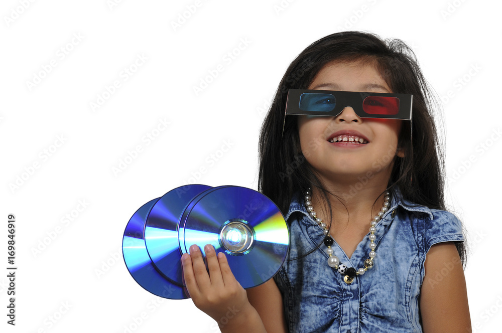 Naklejka premium Little girl Watching 3D Movie