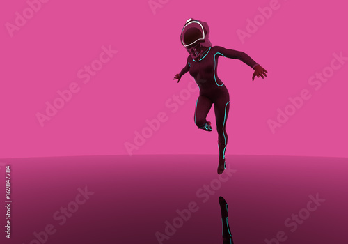 astronaut girl and antigravity - 3d render