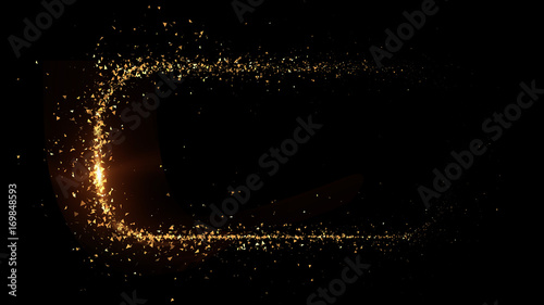 Banner blank gold particle black background. 3d image, 3d rendering.