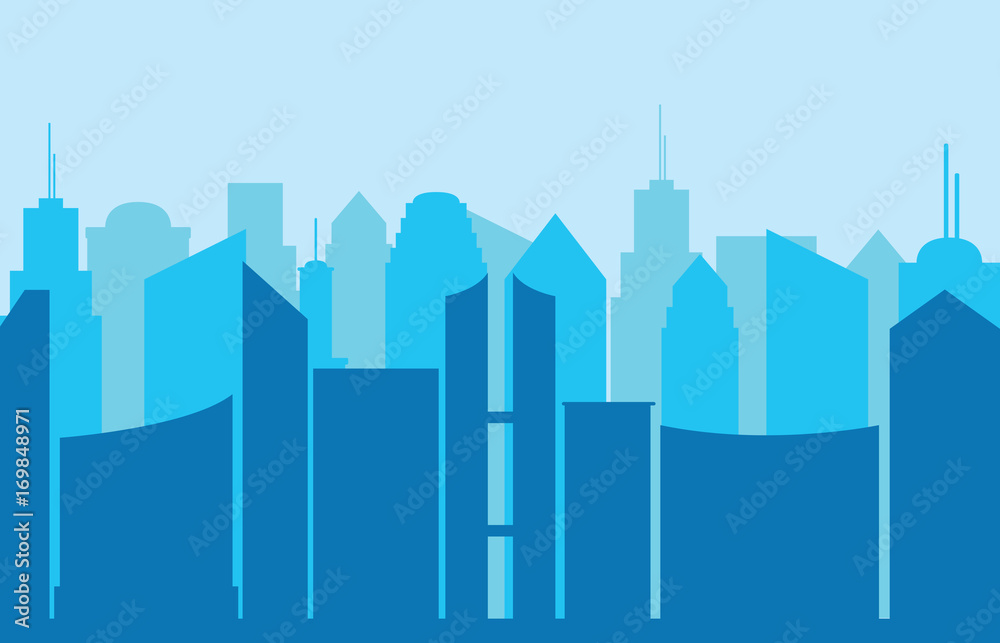 City panorama on blue background