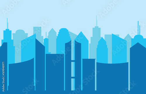 City panorama on blue background