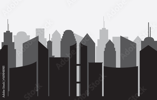 City panorama on gray background
