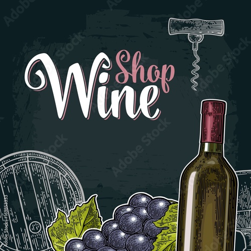 Square wine label or poster. Wine Shop lettering.