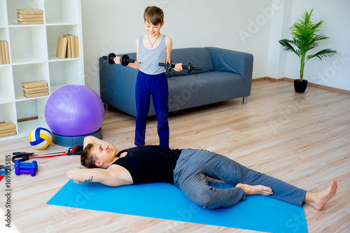 Father and son doing push ups