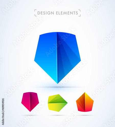 Vector abstract shield, arrow, pen logo template. Material design style