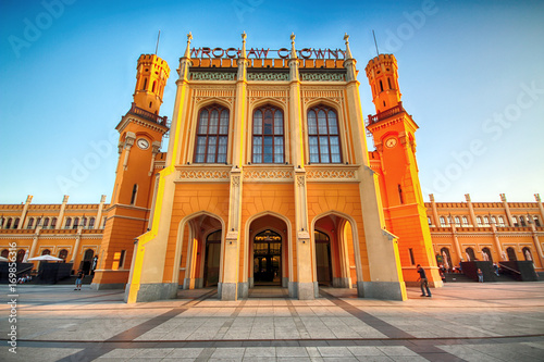 WROCLAW, POLAND - AUGUST 23, 2017: Main Railway Station. After the renovation before EURO 2012 a new car park was built, the facade was renewed and commercial points were opened inside.