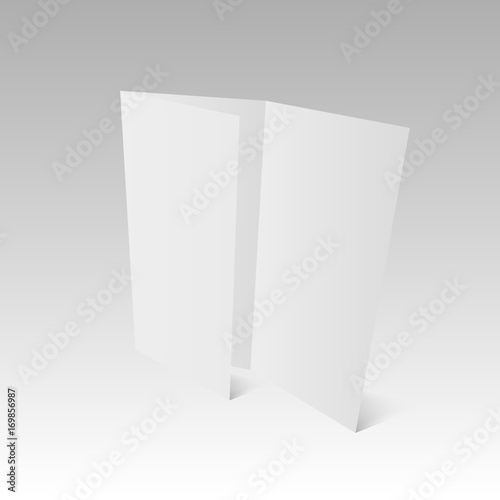 Blank Trifold white template paper with soft shadows. Vector