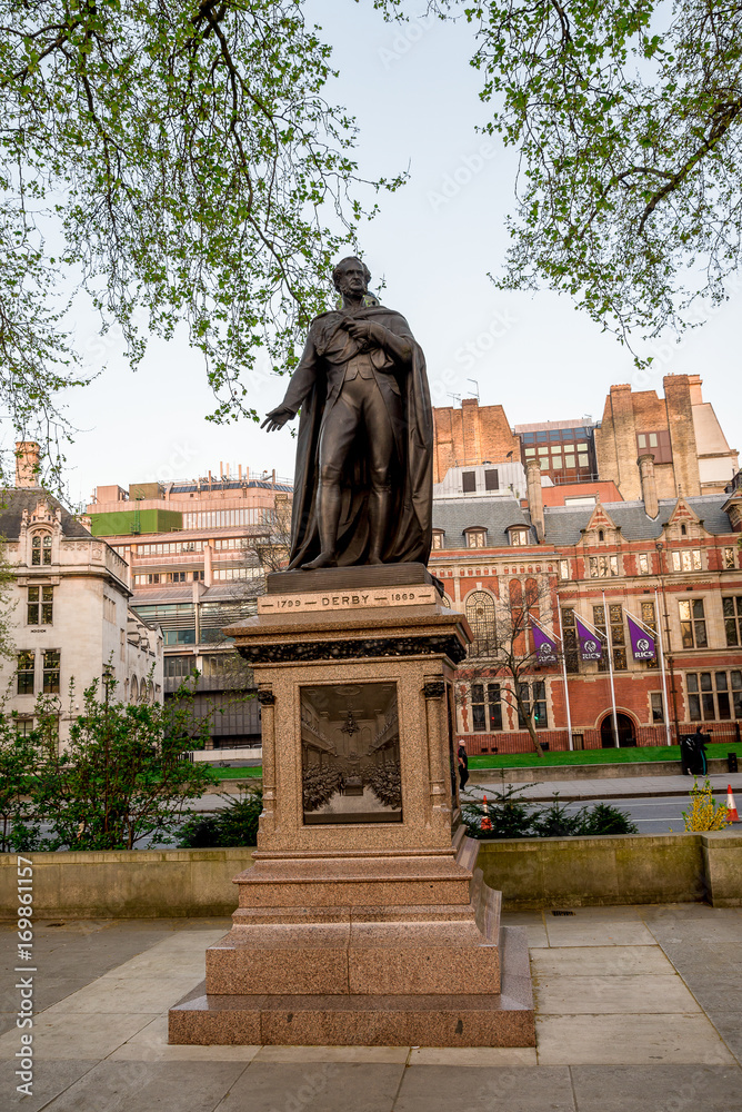 Statue of the Earl of Derby in Parliament Square Garden in Westminster
