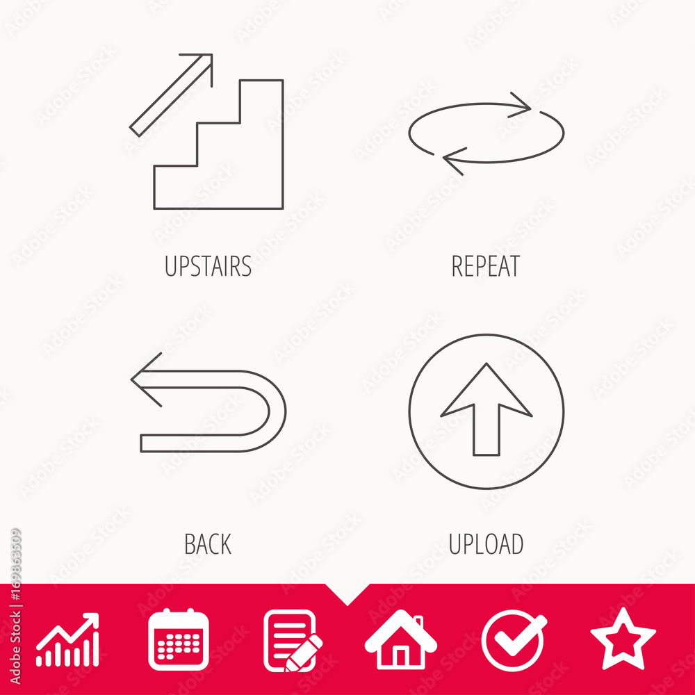 Arrows icons. Upload, repeat linear signs. Arrows icons. Upload, repeat linear signs.