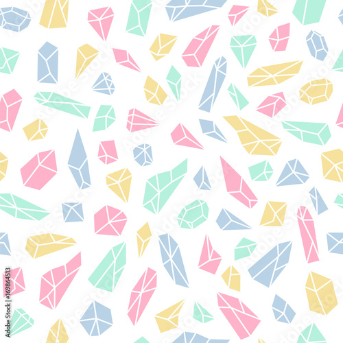 Geometric seamless pattern with crystals and diamonds. Polygonal artistic background with crystal shapes