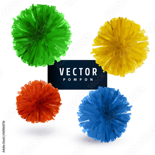 Colorful paper vector pompons isolated on white background. Abstract round design element.