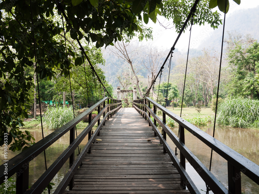 Obraz premium straight bridge cross the river to garden