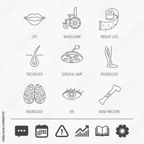 Eye, neurology brain and vein varicose icons.