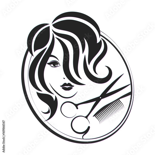 Girl and scissors for beauty salon