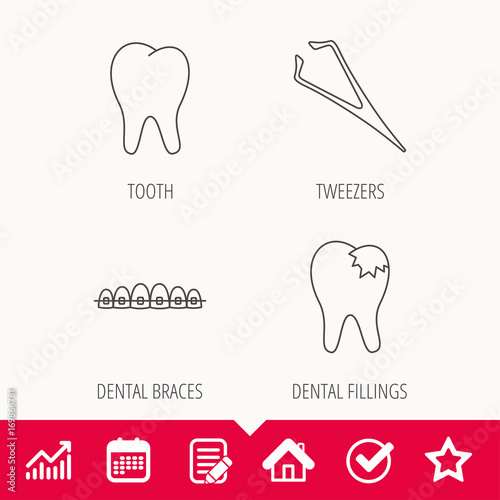 Dental braces  fillings and tooth icons.