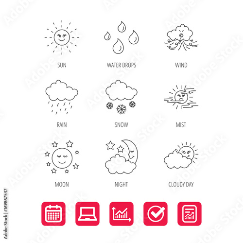 Weather, sun and rain icons. Moon night.