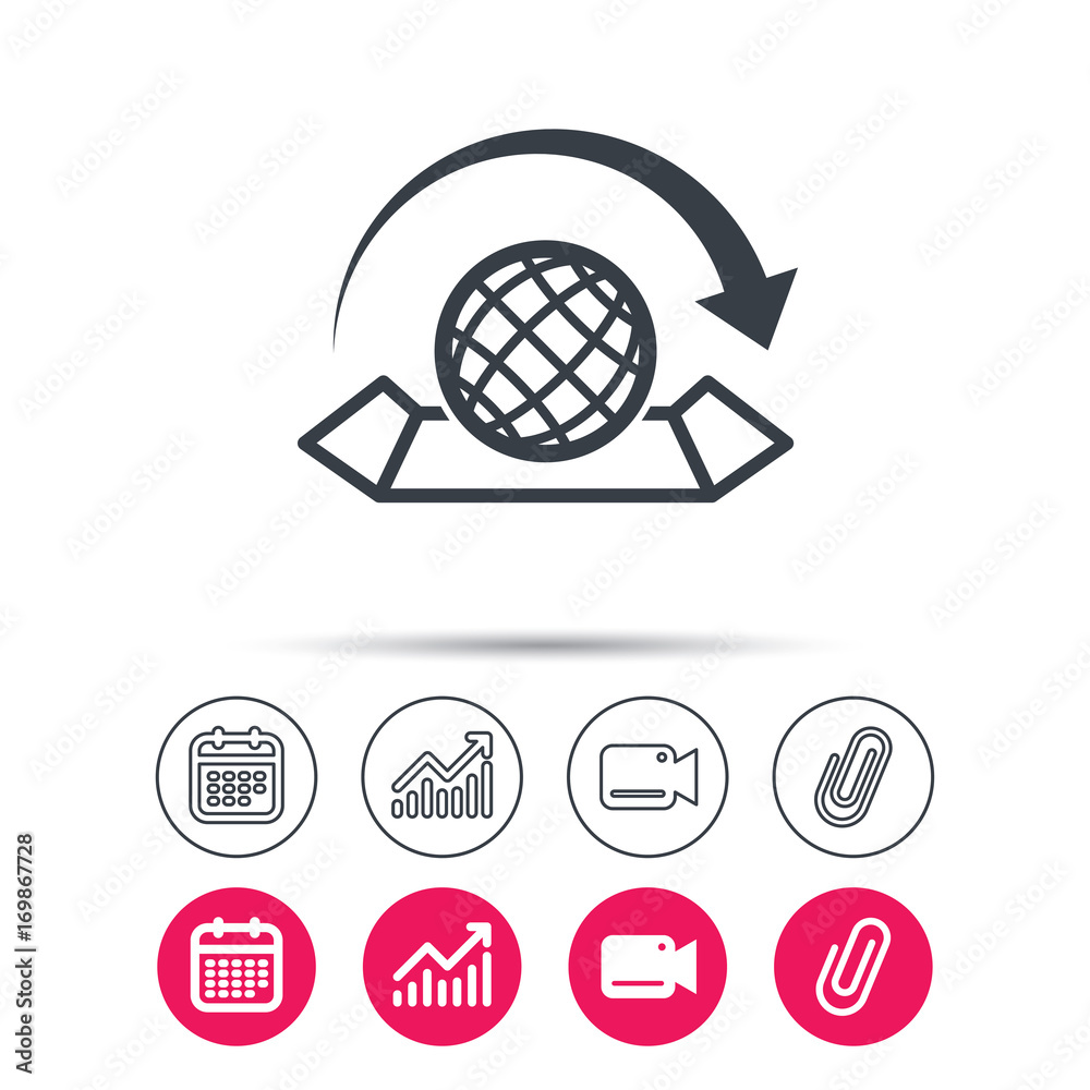 World map icon. Globe with arrow sign. World map icon. Globe with arrow sign.